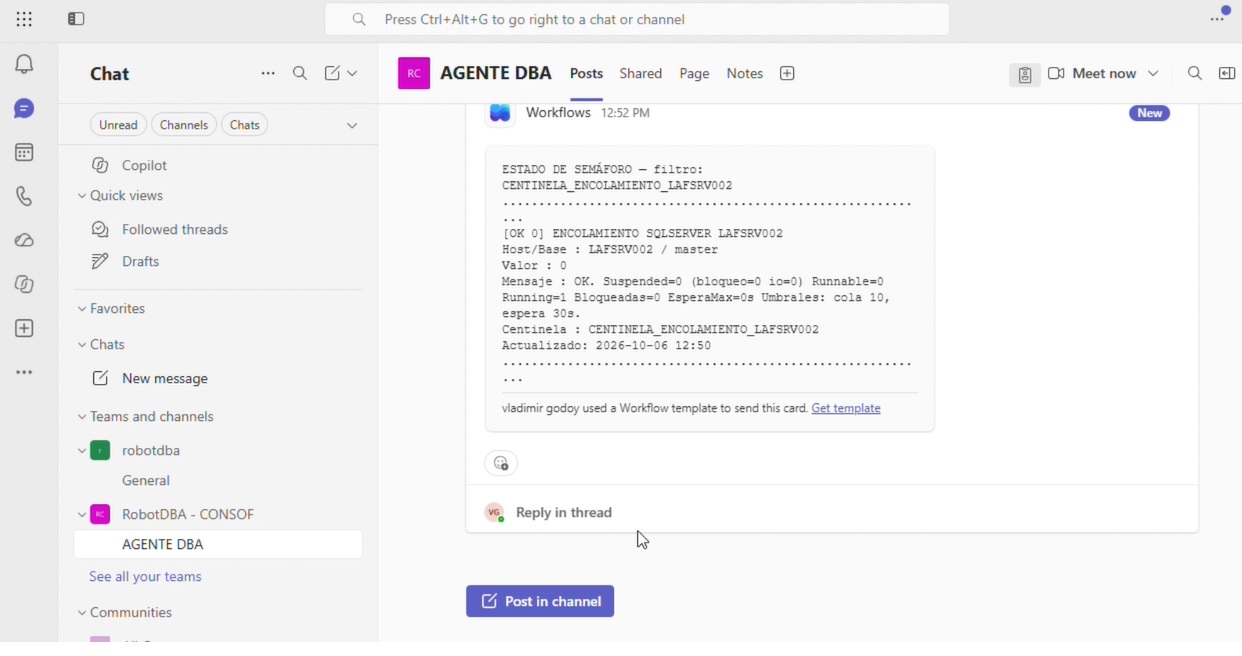 ROBOT DBA integrado a Microsoft Teams